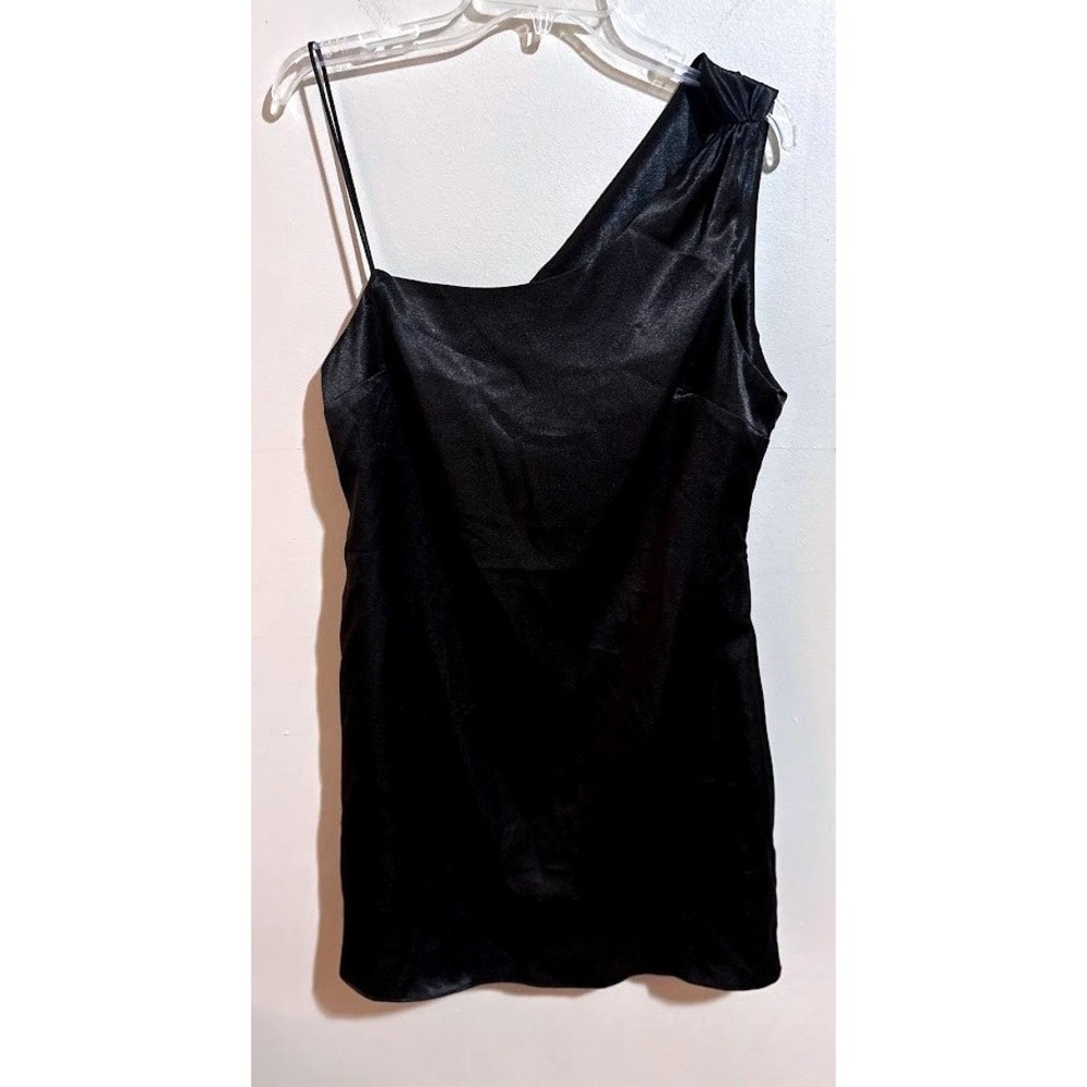 TOPSHOP Black One Shoulder Satin Slip Mini‎ Dress Size US 10 NWT